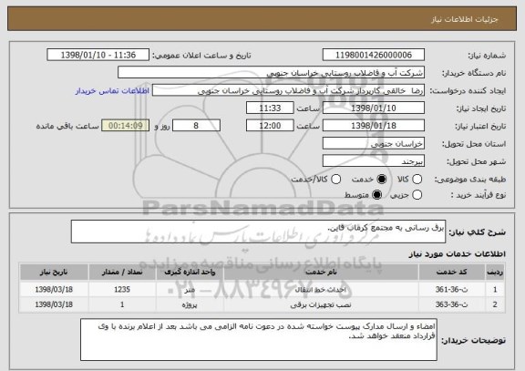 استعلام برق رسانی به مجتمع کرماب قاین.