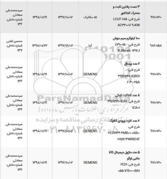 استعلام, 3 دست پلاتین ثابت و متحرک کنتاکتور 