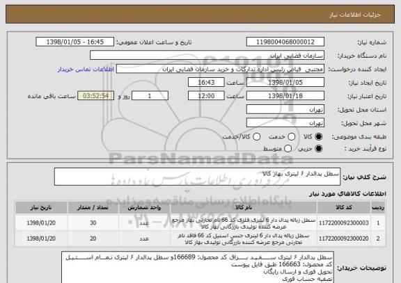استعلام سطل پدالدار ۶ لیتری بهاز کالا