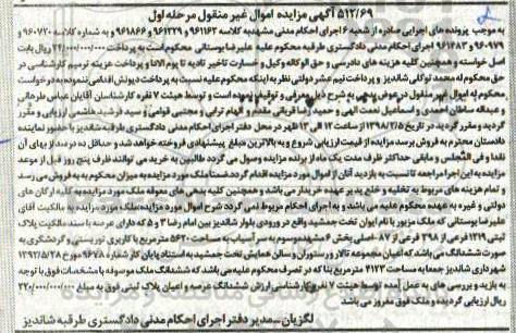 مزایده،مزایده ششدانگ عرصه و اعیان پلاک ثبتی 1219 فرعی مرحله اول