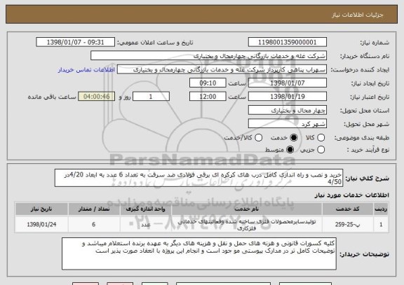 استعلام خرید و نصب و راه اندازی کامل درب های کرکره ای برقی فولادی ضد سرقت به تعداد 6 عدد به ابعاد 4/20در 4/50