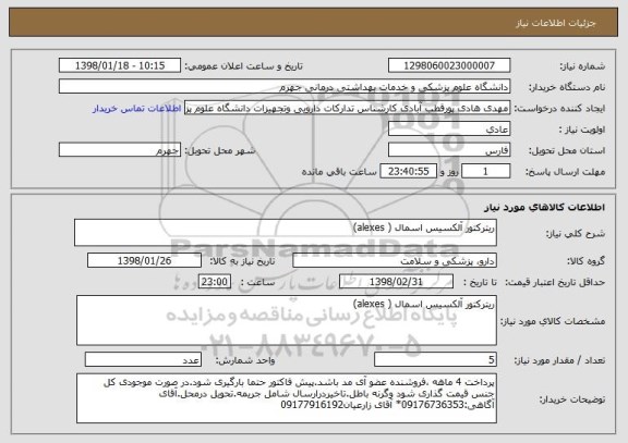 استعلام ریترکتور آلکسیس اسمال ( alexes)