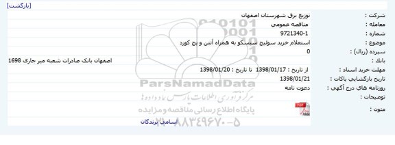 مناقصه, مناقصه استعلام خرید سوئیچ سیسکو به همراه آنتن و پچ کورد 	