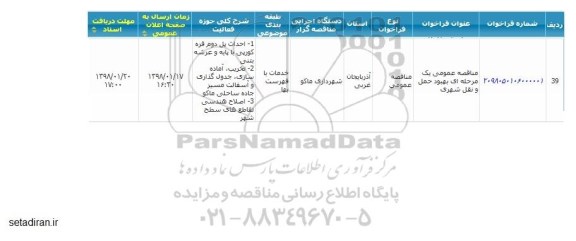 مناقصه  بهبود حمل و نقل شهری