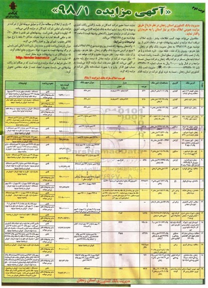 مزایده, مزایده واگذاری املاک مازاد کاربری مسکونی و گاوداری ، باغ نوبت دوم 