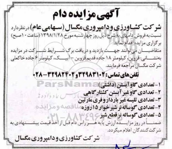 مزایده , مزایده فروش دام