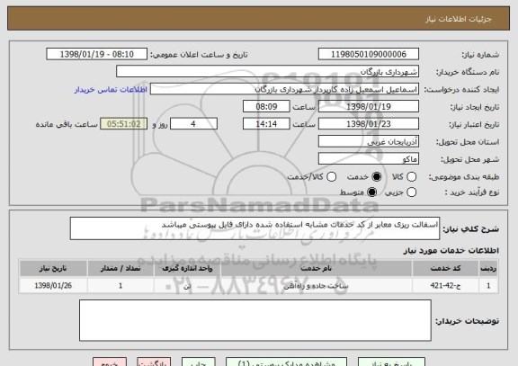استعلام اسفالت ریزی معابر از کد خدمات مشابه استفاده شده دارای فایل پیوستی میباشد