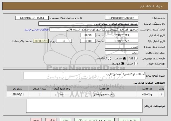 استعلام آسفالت توپکا شهرک صنعتی داراب 