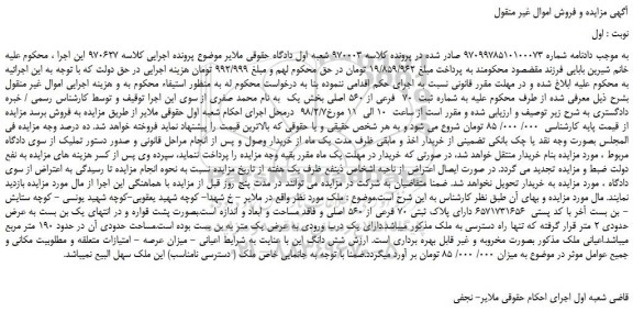 مزایده, مزایده فروش ملک