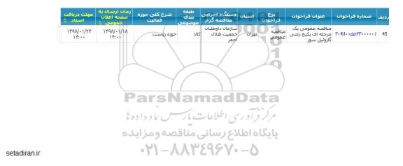 مناقصه, مناقصه پکیج زمینی گازوئیل سوز