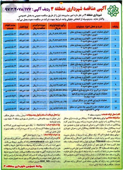 مناقصه ، مناقصه اجرای عملیات تعمیر، نگهداری و بهسازی معابر شهری و....