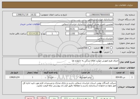 استعلام اجرای طرح اموزش مهارت های زندگی به خانواده ها 