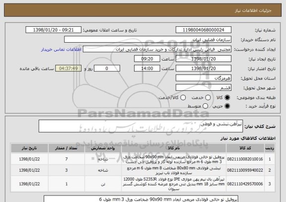 استعلام تیرآهن،نبشی و قوطی