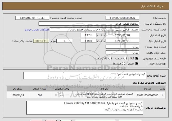 استعلام کپسول خوشبو کننده هوا