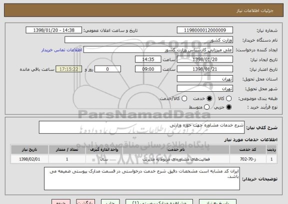استعلام شرح خدمات مشاوره جهت حوزه وزارتی