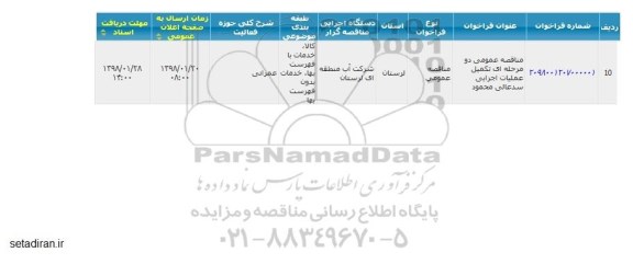 مناقصه , مناقصه عمومی تکمیل عملیات اجرایی سد عالی محمود 