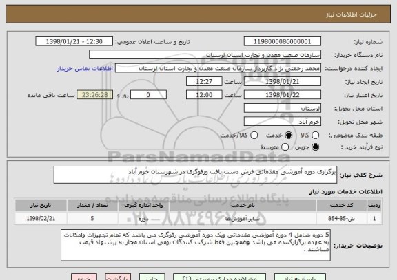 استعلام برگزاری دوره آموزشی مقدماتی فرش دست بافت ورفوگری در شهرستان خرم آباد
