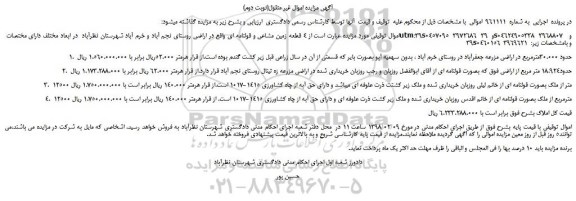 مزایده، مزایده 4 قطعه زمین مشاعی و قولنامه ای