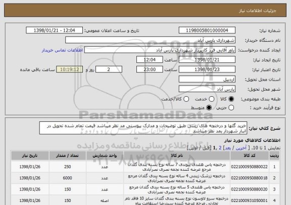 استعلام خرید گلها و درختچه های زینتی طبق توضیحات و مدارک پیوستی مد نظر میباشد قیمت تمام شده تحویل در انبار شهردار یمد نظر میباشد