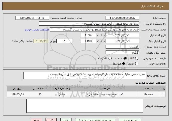 استعلام عملیات غنی سازی منطقه کوه چماز فارسیان شهرستان گالیکش طبق شرایط پیوست