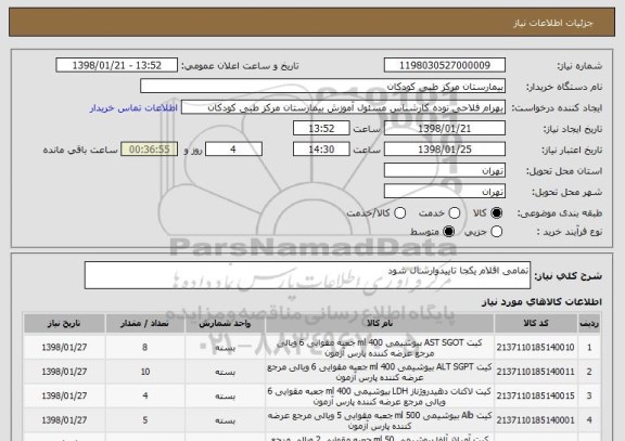 استعلام تمامی اقلام یکجا تاییدوارسال شود