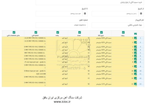 استعلام , استعلام خرید سیم لاکی