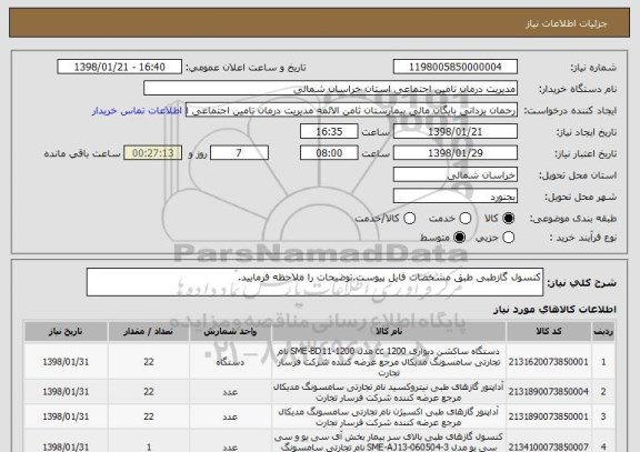 استعلام کنسول گازطبی طبق مشخصات فایل پیوست.توضیحات را ملاحظه فرمایید.