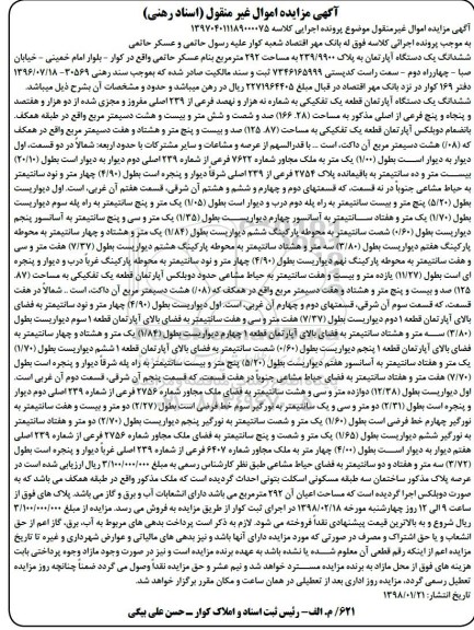 مزایده مزایده ششدانگ یک دستگاه آپارتمان 292 متر