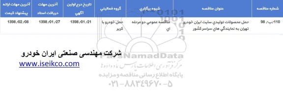 مناقصه حمل محصولات تولیدی 
