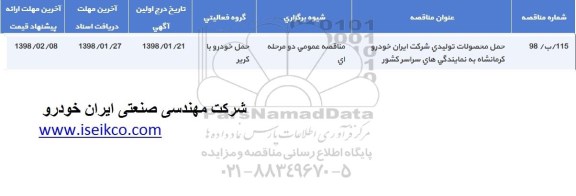 مناقصه حمل محصولات تولیدی 