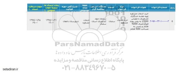 فراخوان خرید خدمات مشاوره تهیه نقشه حدنگاری