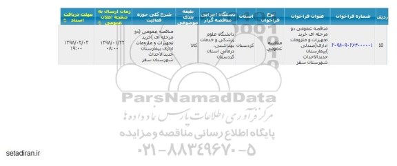 مناقصه خرید تجهیزات و ملزومات اداری (صندلی)