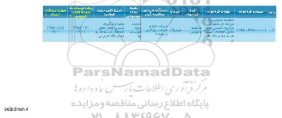 مناقصه  تخلیه و باگیری کشتی های حامل کالاهای کیسه ای