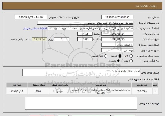استعلام احداث کانال ولوله گذاری
