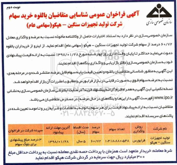 فراخوان عمومی,فراخوان عمومی خرید سهام - نوبت دوم