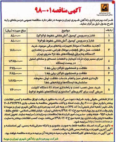 آگهی مناقصه , مناقصه شارژ و سرویس کپسول آتش نشانی ...