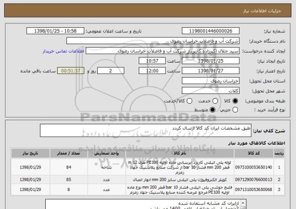 استعلام طبق مشخصات ایران کد کالا ارسال کردد