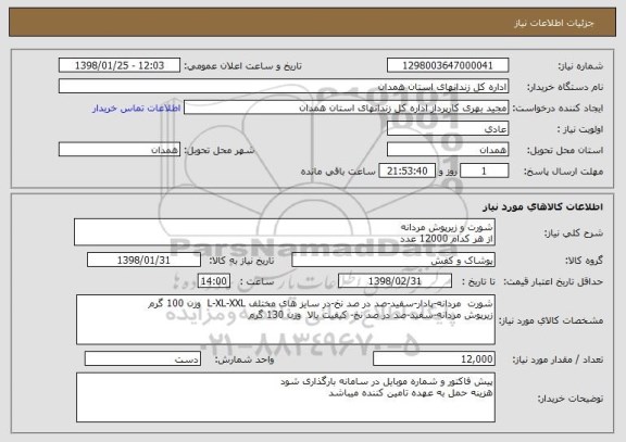 استعلام شورت و زیرپوش مردانه
از هر کدام 12000 عدد