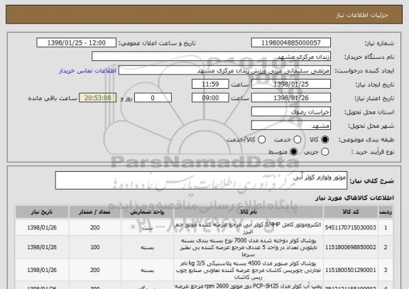 استعلام موتور ولوازم کولر آّبی 