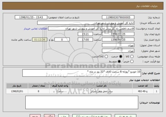 استعلام 10 خودرو *روزانه 8 ساعت کاری *22 روز در ماه * 