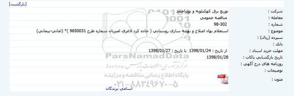 استعلام بها اصلاح و بهینه سازی روستایی 