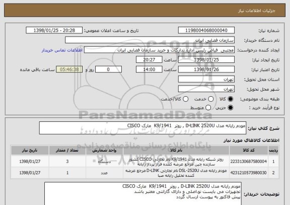 استعلام مودم رایانه مدل D-LINK 2520U , روتر  1941/K9  مارک CISCO
