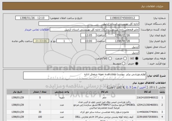 استعلام لوازم ورزشی برابر  پیوست ومشاهده نمونه درمحل اداره