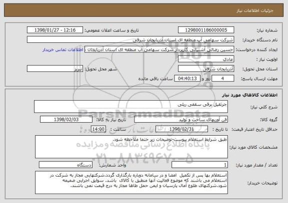 استعلام جرثقیل برقی سقفی ریلی