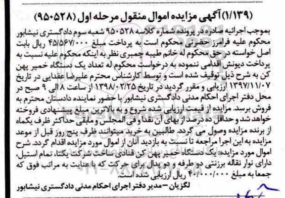 مزایده ، مزایده یک دستگاه خمیر پهن کن قنادی