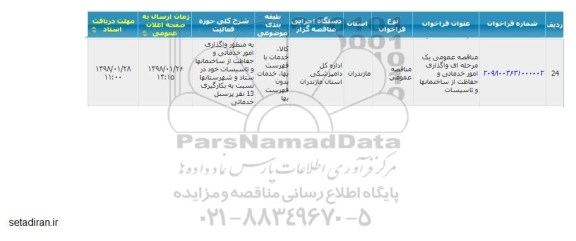 مناقصه واگذاری امور خدماتی و حفاظت از ساختمانها و تاسیسات 