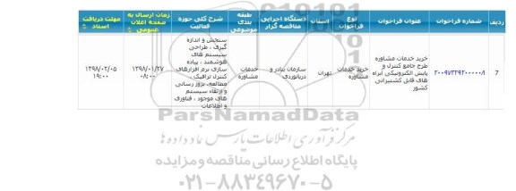 مناقصه خرید خدمات مشاوره طرح جامع کنترل و پایش الکترونیکی آبراه