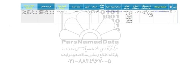 مزایده, مزایده اجاره 8 واحد آموزشی