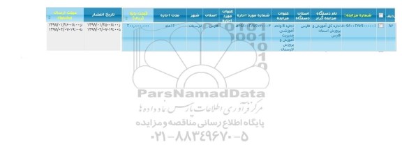 مزایده, مزایده اجاره 8 واحد آموزشی