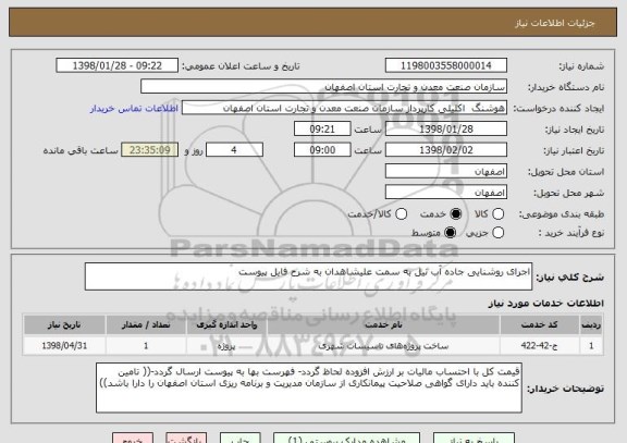 استعلام اجرای روشنایی جاده آب نیل به سمت علیشاهدان به شرح فایل پیوست